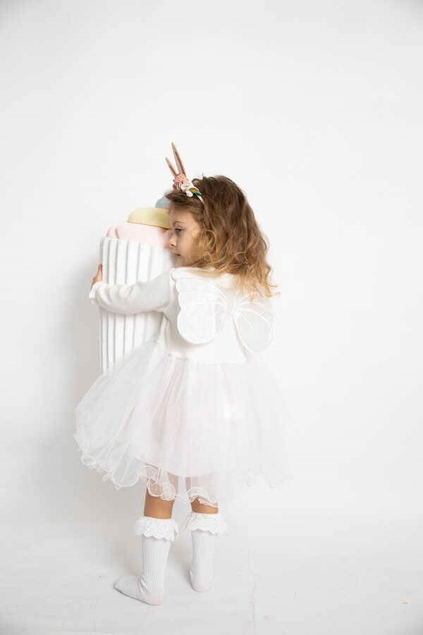 Beyaz Kelebekli Kız Çocuk Elbise - Papillo