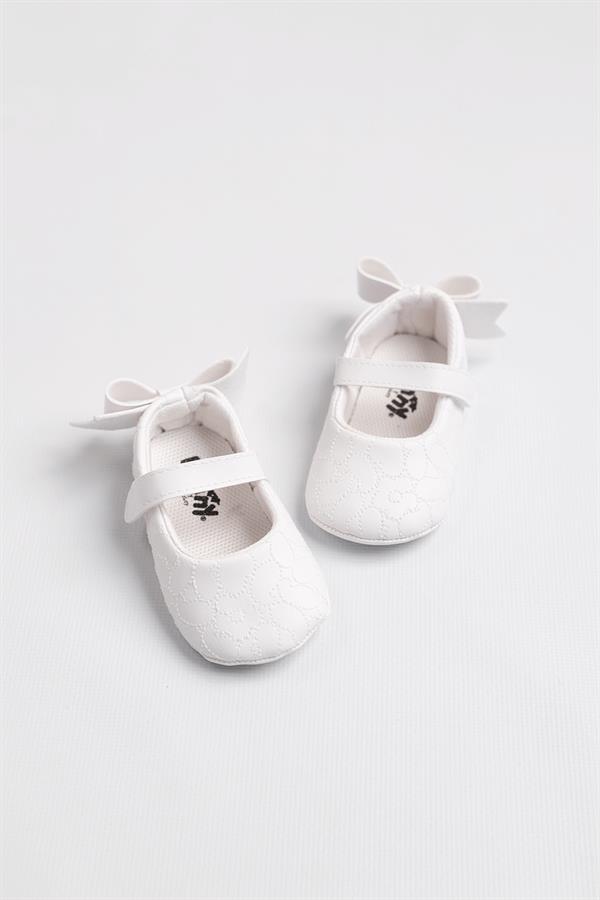 Ekru Topuğu Fiyonklu Kız Bebek Ayakkabı