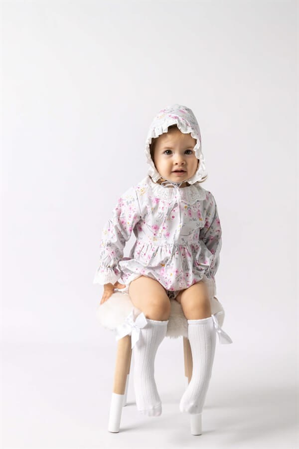 Gri Çiçek Şapkalı Kız Bebek Tulum Set - Catherine