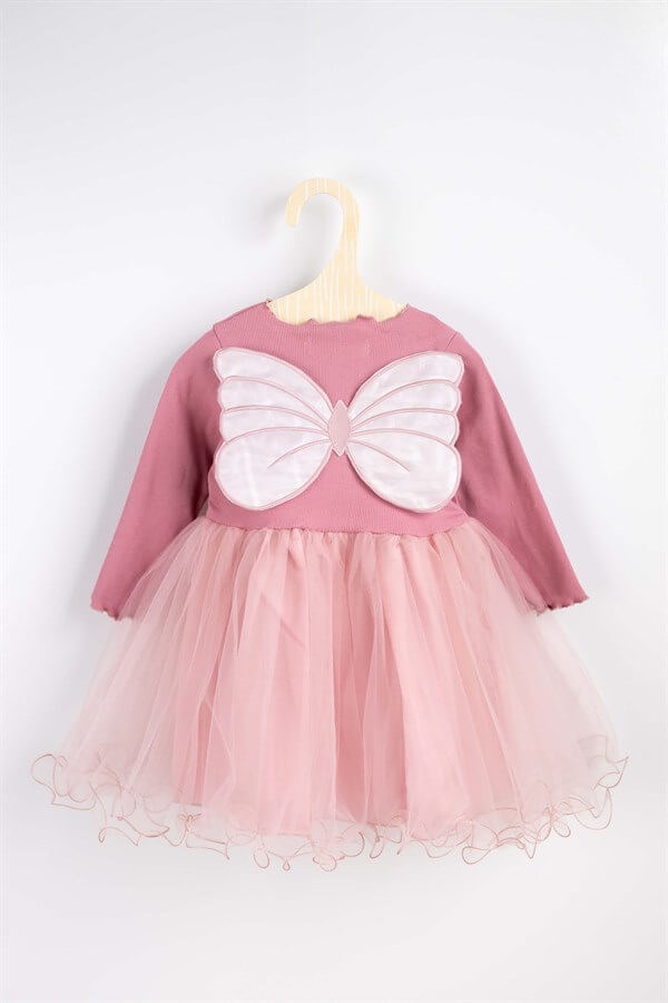 Gülkuru Kelebek Kanatlı Kız Çocuk Elbise - Butterfly