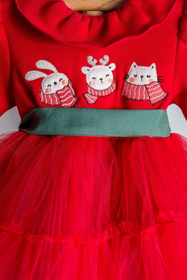 Kırmızı Minik Tavşanlı Tütü Etekli Kız Bebek Elbise - Ember