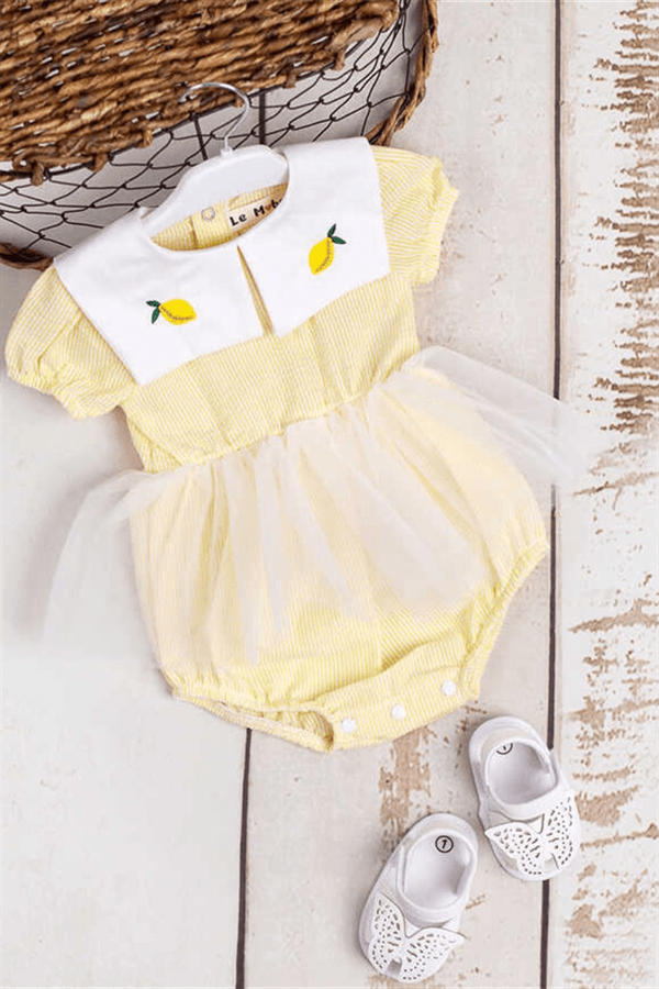 Kısa Kollu Limon Nakışlı Kız Bebek Tütülü Tulum - Mardelle
