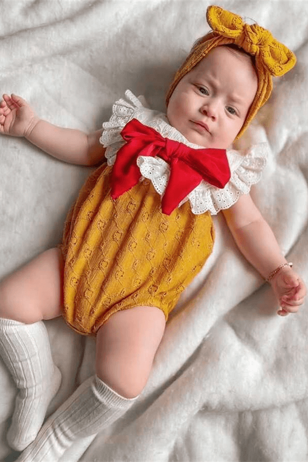 Kolsuz Hardal Vintage Kız Bebek Tulum - Gisele
