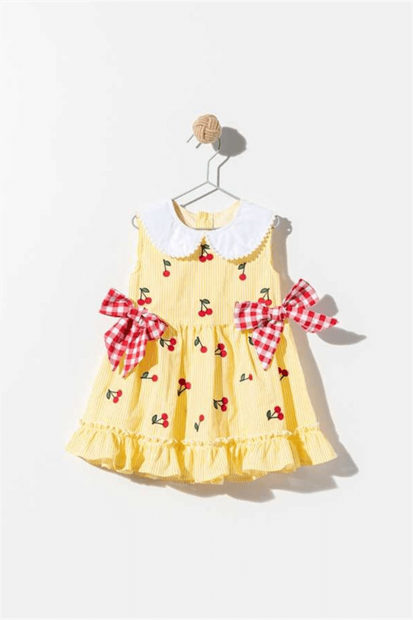 Kolsuz Sarı Kirazlı Kız Çocuk Elbise - Samila