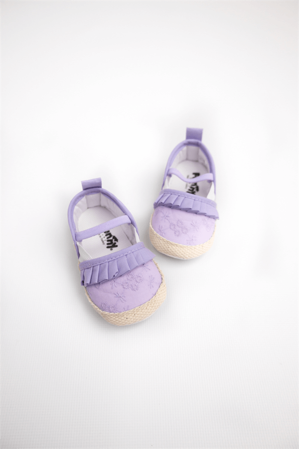 Lila Önü Fırfırlı Kız Bebek Ayakkabı