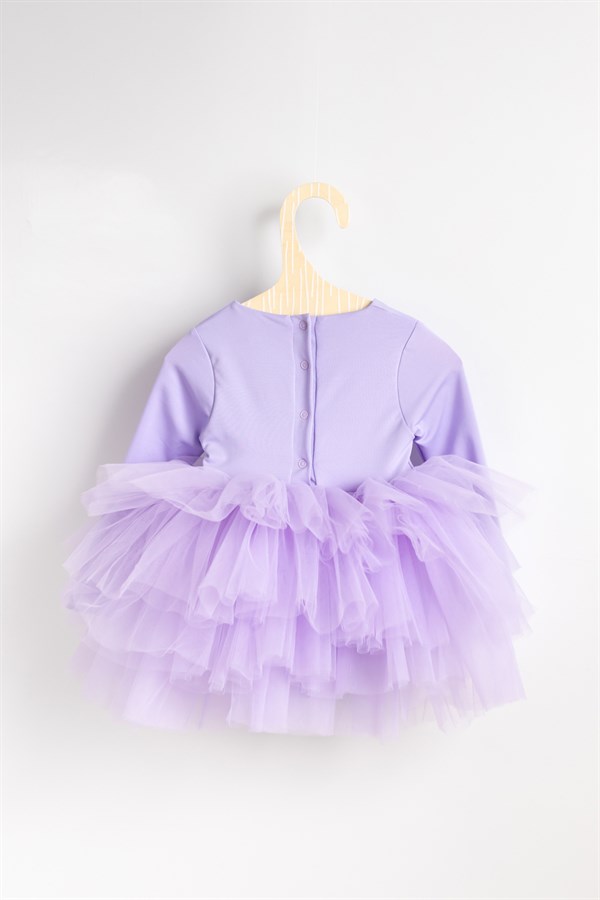 Lila Tütü Etekli Uzun Kollu Kız Çocuk Balerin Elbise - Miranda