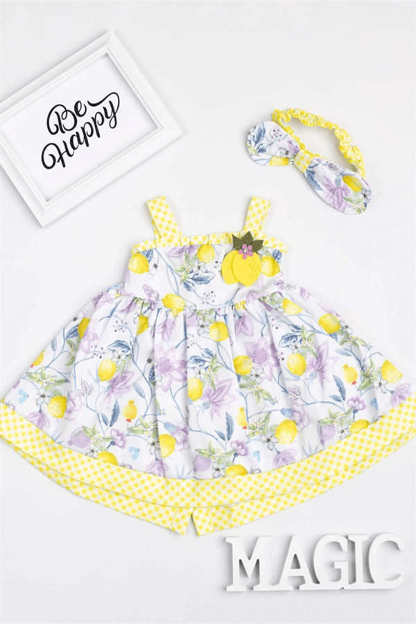 Limon Desenli Kız Bebek Elbise Set - Narges