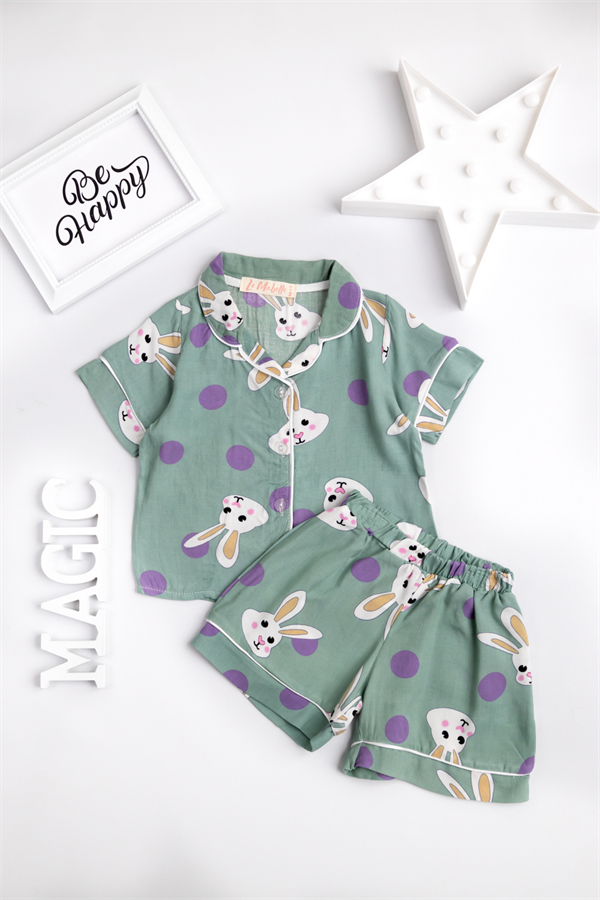 Mint Tavşan Şortlu Kız Çocuk Pijama