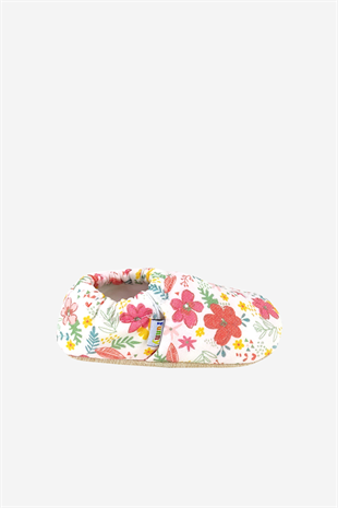 Beyaz Çiçekli Slipper Bebek Ayakkabı