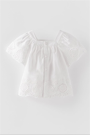 White Embroidered Short Sleeve Baby Girl Blouse - Mara