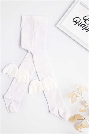 Beyaz Kanatlı Kız Çocuk Külotlu Çorap