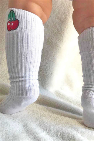 Beyaz Kiraz Kız Çocuk Çorap
