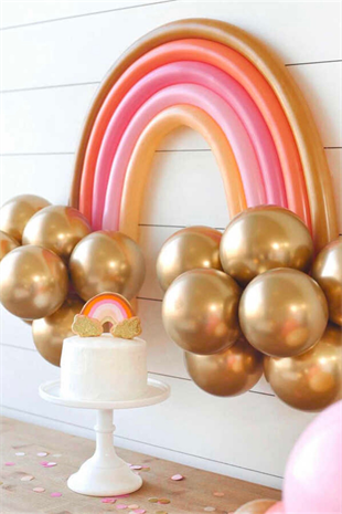 Gold Macarons Rainbow Balloon Set