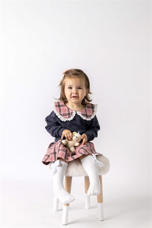 Gray Collar Checked Patterned Baby Girl Dress - Edna