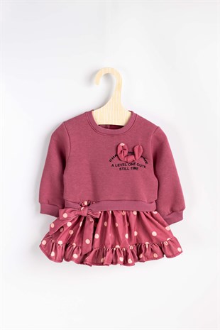 Gülkuru Puantiyeli Fırfırlı Etekli Kız Bebek Elbise - Uliana