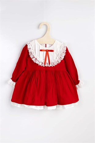 Kırmızı Fisto Yakalı Kız Çocuk Elbise - Lisa