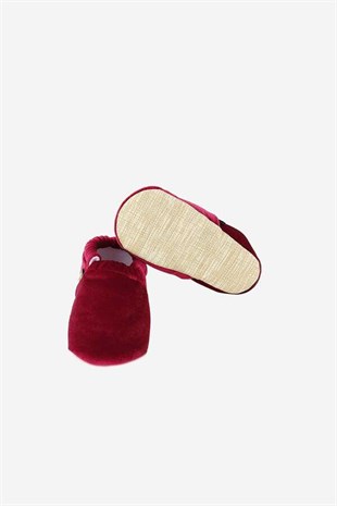 Kırmızı Kadife Slipper Bebek Ayakkabı