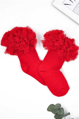Kırmızı Kokoş Kız Çocuk Çorap