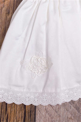 Kısa Kollu Beyaz Vintage Aplikeli Kısa Kollu Elbise - Gloria