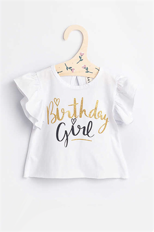 Kısa Kollu Birthday Girl Kız Çocuk Tişört