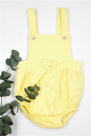 Kısa Kollu Sarı Topçuklu Kız Bebek Tulum Set - Gina