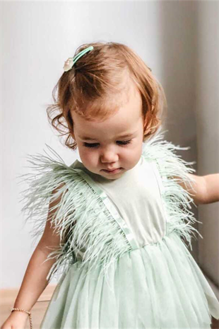 Kolsuz Mint Tüylü Kız Çocuk Elbise - Annabel