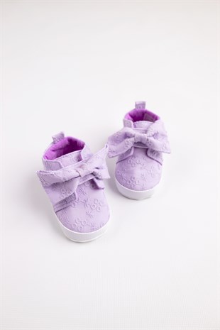 Lila Fisto Fiyonk Cırtlı Bebek Ayakkabı
