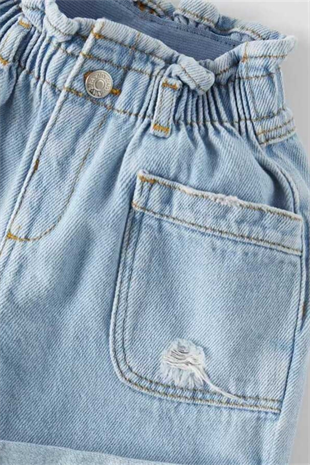 Blue Cuff Detailed Denim Shorts - Seville
