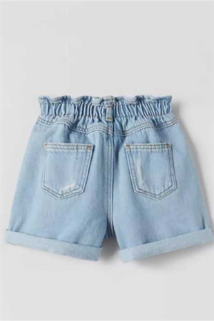 Blue Cuff Detailed Denim Shorts - Seville