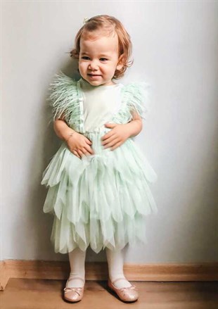 Mint Tüylü Kız Çocuk Elbise  - Annabel