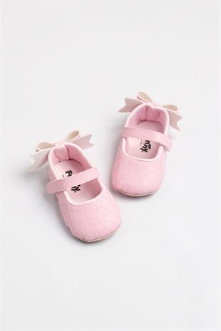 Pembe Topuğu Fiyonklu Kız Bebek Ayakkabı