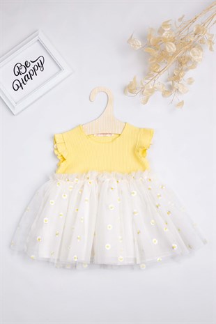 Sarı Papatya Nakışlı Kız Çocuk Tütü Elbise - Aloha