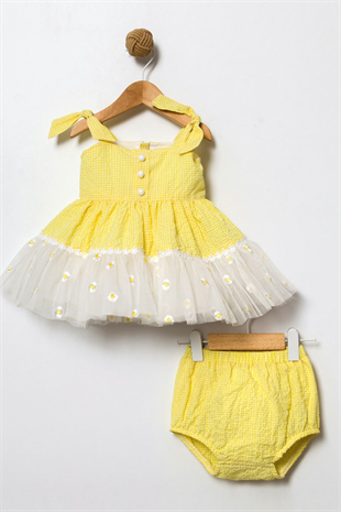 Sarı Papatyalı Tüllü Elbise ve Şort 2'li Takım - Colette