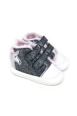 Unicorn Siyah Simli Bebek Ayakkabı