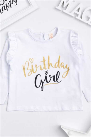 Uzun Kollu Birthday Girl Uzun Kollu Kız Çocuk Tişört