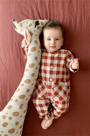 Uzun Kollu Kiremit Ekose Cepli Erkek Bebek Tulum - Alvin
