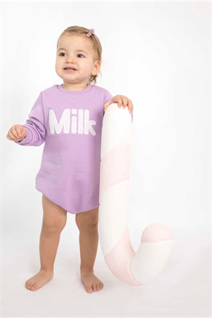 Uzun Kollu Lila Milk Kabartmalı Bebek Romper - Julia
