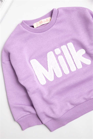 Long Sleeve Lilac Milk Embossed Kids Sweatshirt- Emily