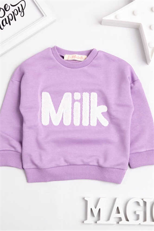 Long Sleeve Lilac Milk Embossed Kids Sweatshirt- Emily