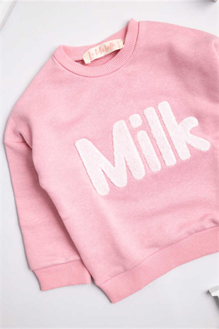 Long Sleeve Pink Milk Embossed Kids Sweatshirt - Emily