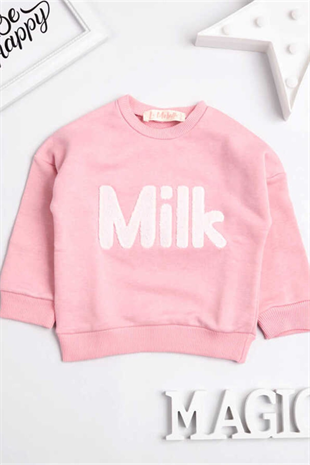 Long Sleeve Pink Milk Embossed Kids Sweatshirt - Emily