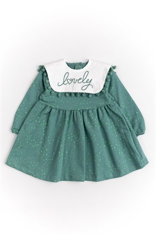 Yeşil Yakalı Puantiyeli Kız Bebk Elbise - Shay