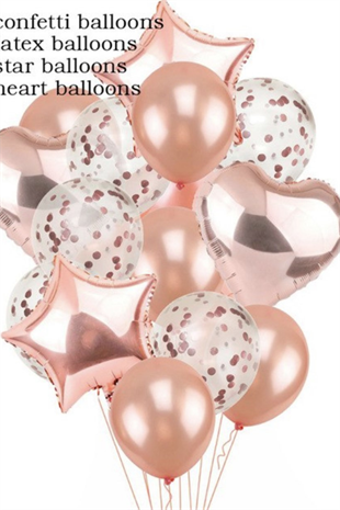 Yıldız Kalp Balon Set - Rose