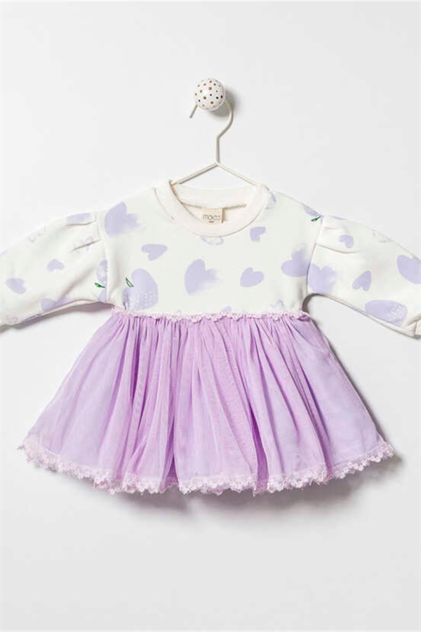 Uzun Kollu Lila Kalpli Kız Bebek Tütü Elbise - Alisa